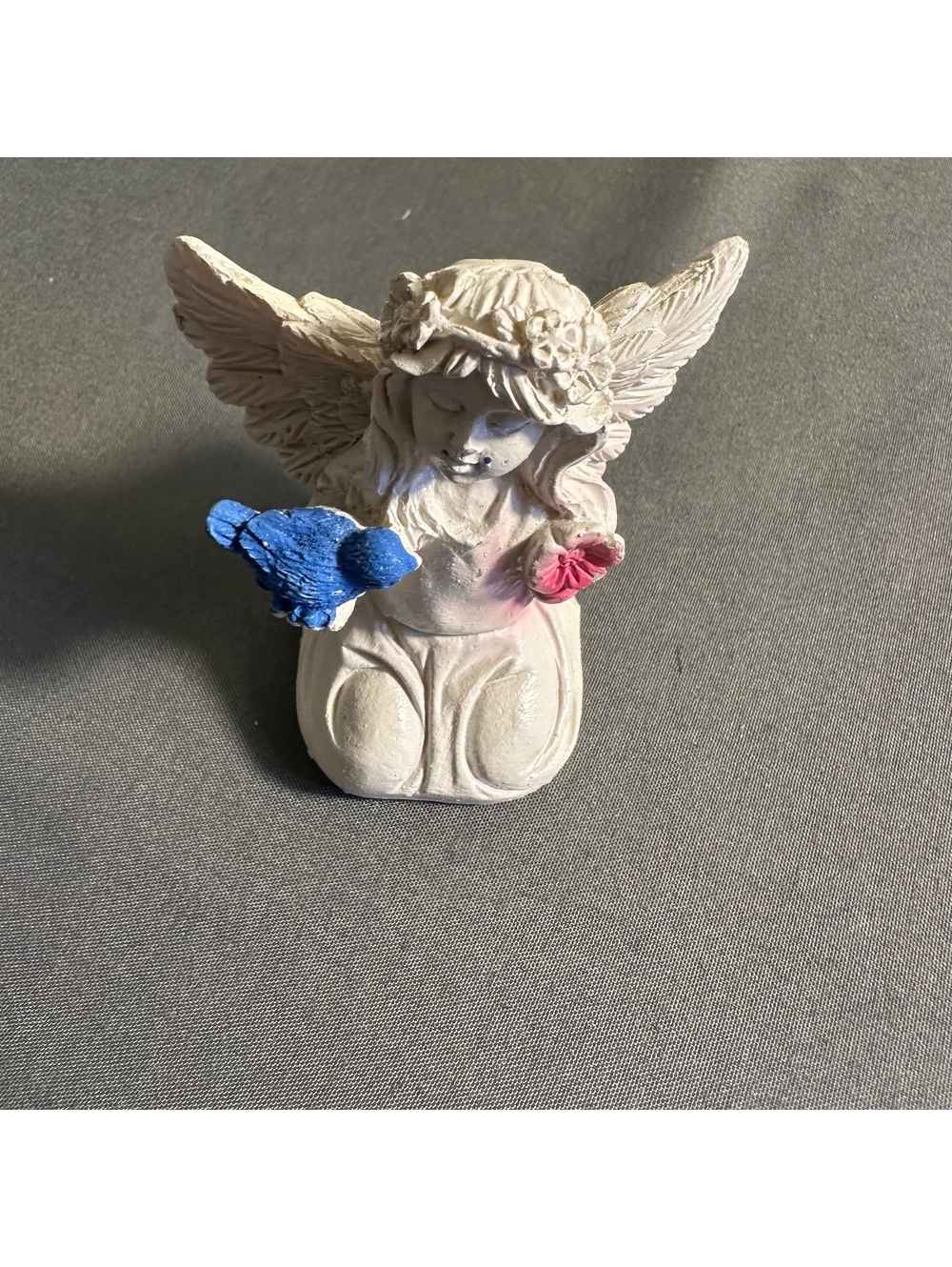 Cute Plastic Angel Cherub Blue Bird and Flower